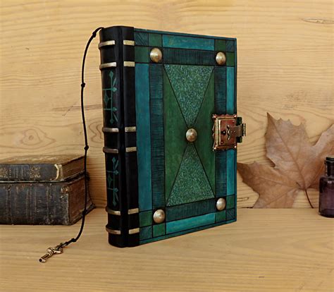 Leather Journal Lock With Key Royal Green Blue Antiqued Leather The