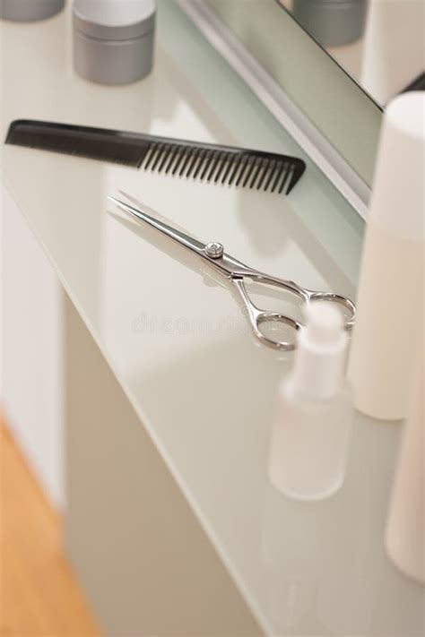 Hairdresser Salon With Comb And Scissors Stock Image Image Of Plastic