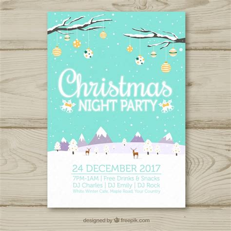 Free Vector Christmas Poster With Lovely Landscape