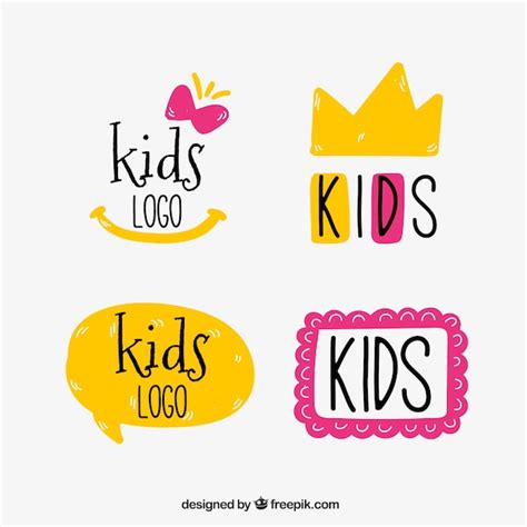 Yellow And Pink Kids Logos Free Vector
