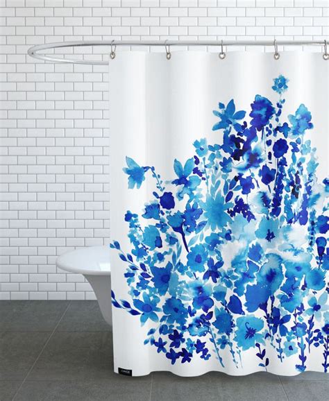 Floral Blue As Shower Curtain By Amy Sia Juniqe Blue Shower Curtains Bath Panel Kitchen
