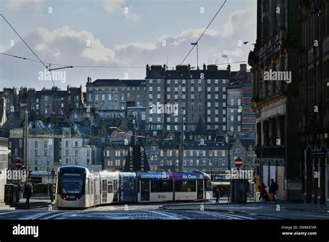 Edinburgh Écosse Royaume Uni 14 Janvier 2023 Tramway DÉdimbourg