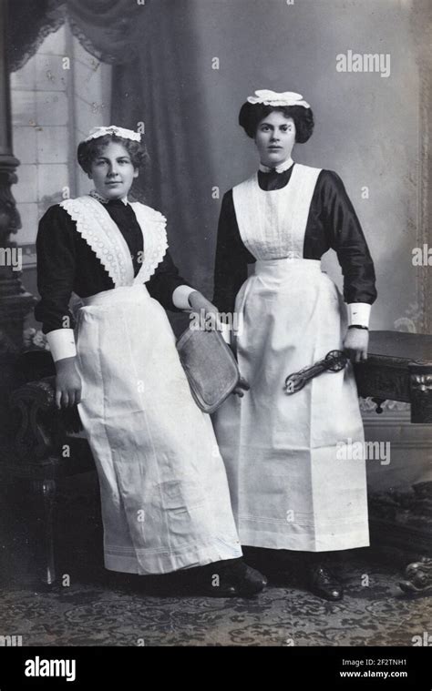 Full Length Portrait Of Two Maids Housemaids Victorian Maids Or
