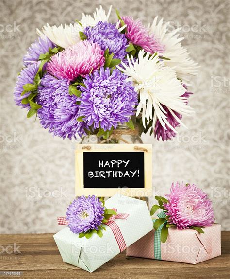 Happy Birthday Flowers And T Stock Photo And More Pictures Of Aster