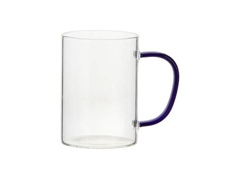 Sublimation 12oz 360ml Glass Mug W Dark Blue Handle Clear Bestsub Sublimation Blanks