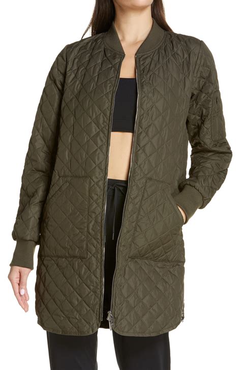 Zella Longline Quilted Bomber Jacket In Green Lyst