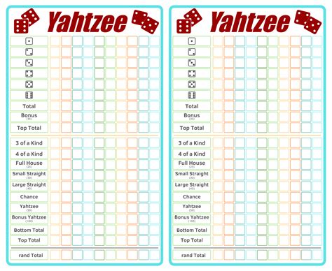 Large Printable Yahtzee Score Sheets Each Player Will Require A Pen Or