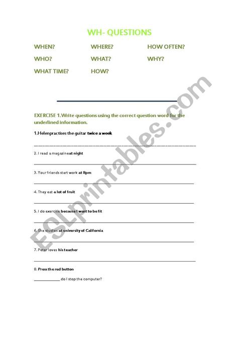 Wh Questions Worksheets Esl Worksheets Games4esl Be6