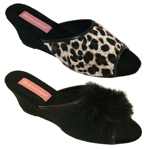ladies girls dunlop marilyn bett wedge heel mule slippers sizes 3 8