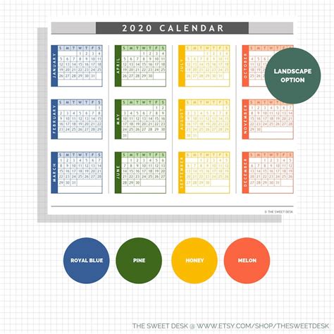 Editable 2020 Excel Yearly Calendar Template Printable Etsy