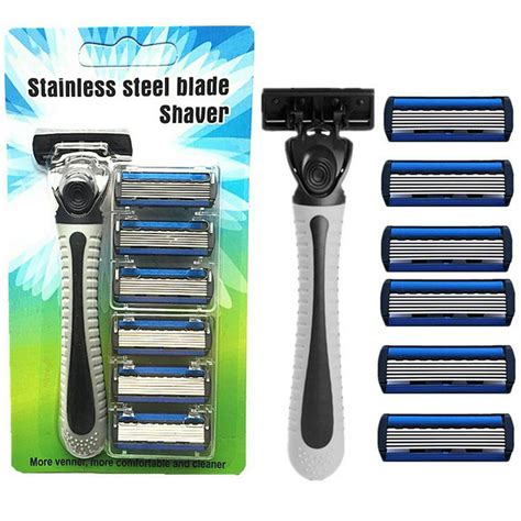 Shaving Razor Blade For Men Set 1 Holder And 6 Blades 6 Layers Stainless