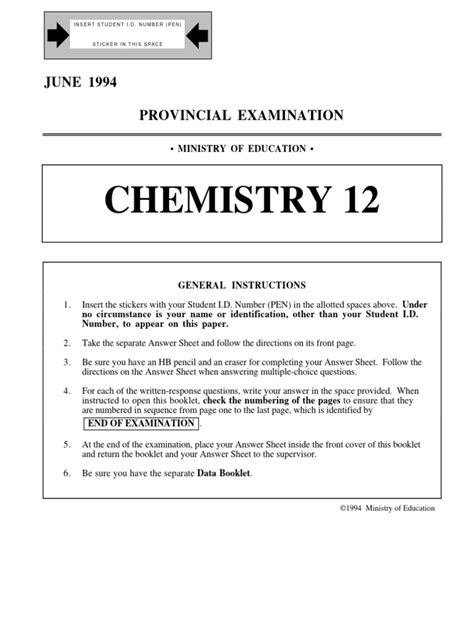 Chemistry 12 June 1994 Provincial Examination Pdf Ammonia Hydroxide
