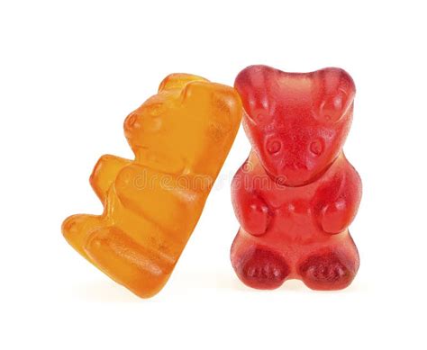 Two Colorful Gummy Bears Isolated On White Background Jelly Bears