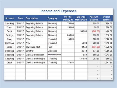 Excel Of Income And Expense Xlsx Wps Free Templates