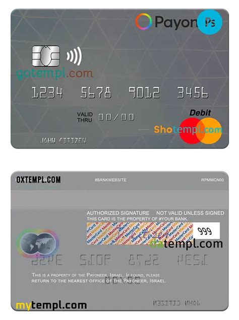 Usa Payoneer Mastercard Credit Card Psd Template