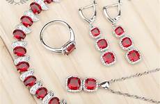 red jewelry sets silver zircon sterling earrings pendant rings necklace women bracelets jewelery stones gift box