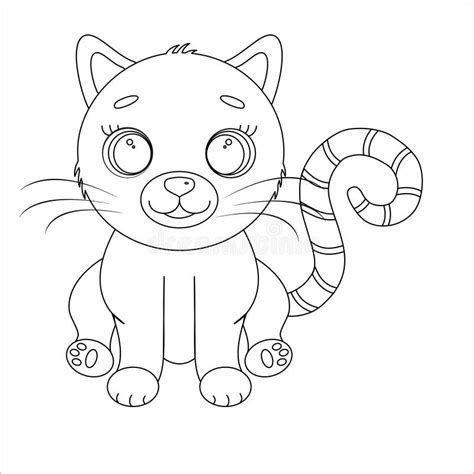 Cute Cartoon Cat With Big Eyes On White Isolated Background Vector