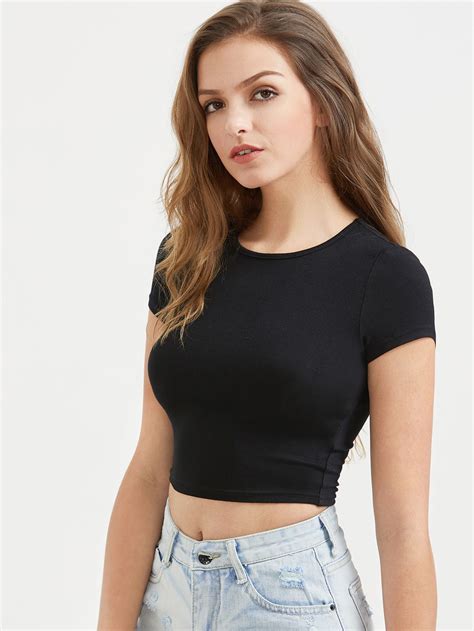 Shop Slim Fit Crop Tee Online Shein Offers Slim Fit Crop Tee And More To Fit Your Fashionable