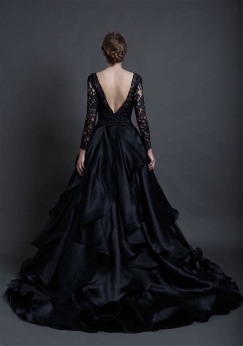 New Arrival Designer Long Sleeves Black Wedding Dress With Lace Bodice