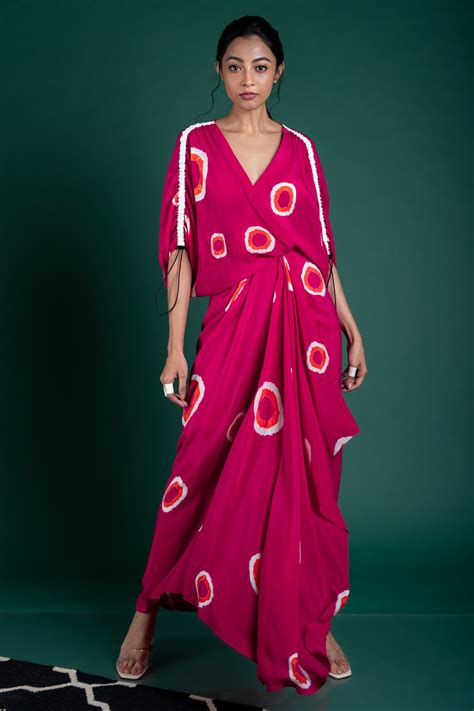 Buy Pink Crepe Print Polka Dot V Neck Wrap Dress For Women By Nupur Kanoi Online At Aza Fashions