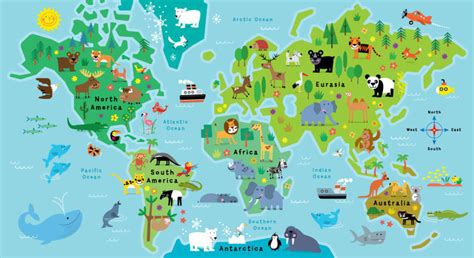 Move in all directions by press and (one world trade center), mountains (pico de orizaba (5,636 m)) and us states (hawaii map). Animal World Map Wall Mural | World Map Wallpaper Mural ...