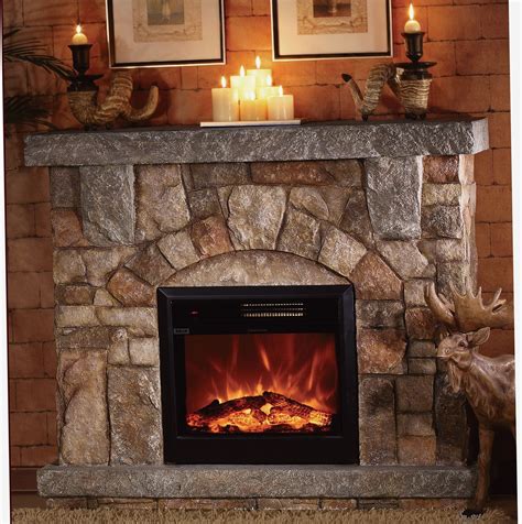 Electric fireplace heater with walnut mantel, enhanced l. Elektro Kamin Mantels Umgibt #Kamin | Electric fireplace with mantel, Stone electric fireplace ...