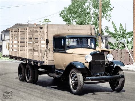 1930 Ford Model Aa 6 Wheel Stake Truck Colorized Photo Of Original