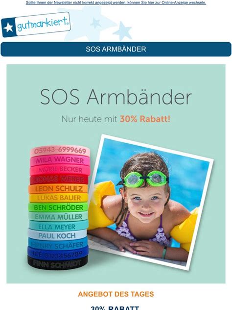 gutmarkiert: ★ ANGEBOT DES TAGES: 30% Rabatt auf unsere SOS Armbänder ☝