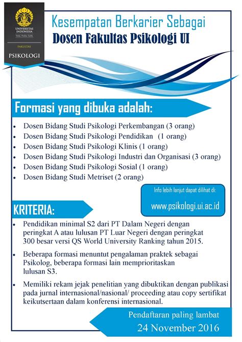 Maybe you would like to learn more about one of these? Lowongan Dosen Psikologi Universitas Indonesia (UI ...