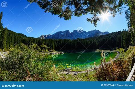Karersee Lago Di Carezza A Lake In The Dolomites In South Tyrol