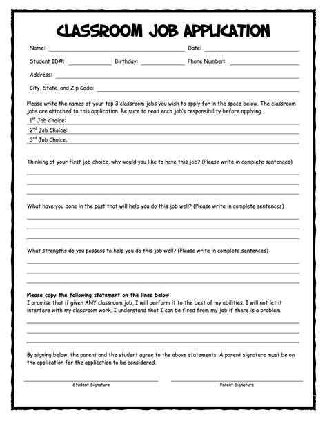 Classroom Job Application 5th Grade Fill And Sign Printable Template
