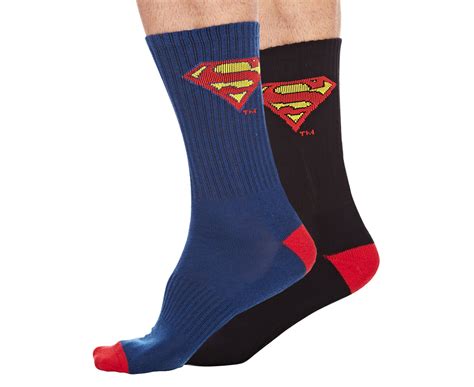 Dc Comics Mens Size 7 11 Superman Crew Socks 2 Pack Blackblue Au