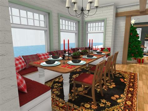 Roomsketcher kostenlos in deutscher version downloaden! A cosy kitchen dining area with bench and a wooden table with Christmas colors. Made by ...