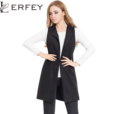 Lerfey Spring Vest Women Wool Blend Coat Waistcoat Ladies Office Wear Long Waistcoat Casual
