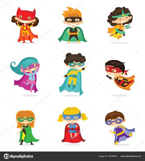 Cartoon Vector Illustration Kids Superheroes Wearing Comics Costumes