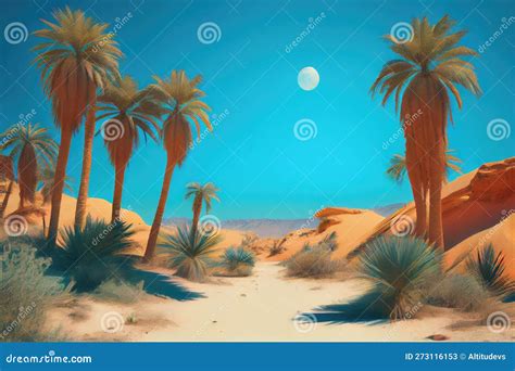 Tropical Desert With Palm Trees And Blue Sky Above Stock Image Image