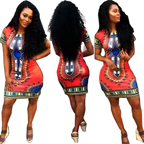 New Women Traditional African Print Dashiki Bodycon Sexy Dress Short Sleeve Slim Buy African