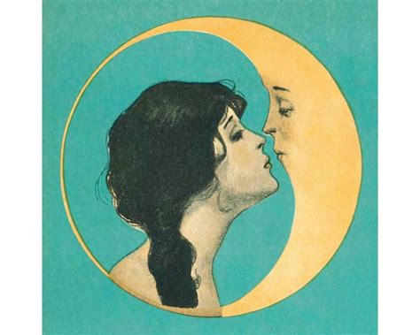 Vintage Woman Kissing Moon Art Print Man In The Moon Art Etsy