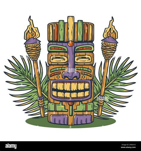 Set Of Hawaii Tiki Mask Or Face Idol Ethnic Totem Stock Vector Image