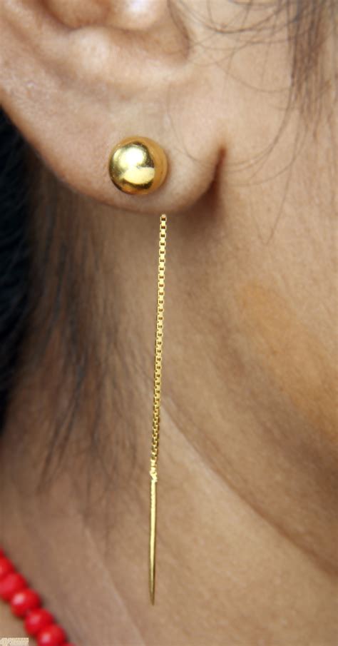 K Gold Sui Dhaga Drop Earrings For Women Ger In Grams
