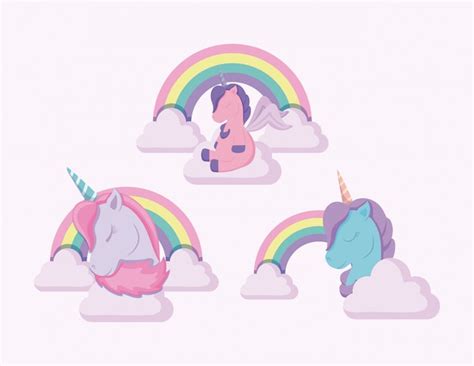 Premium Vector Set Of Cute Unicorns Fairy Tale