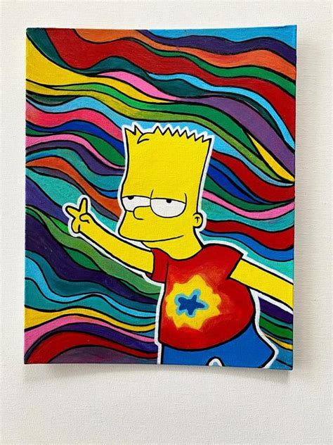 10x8 Bart Simpson Psychedelic Style Acrylic On Canvas Board In