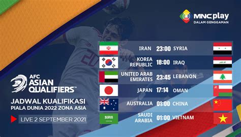 Jadwal Kualifikasi Piala Dunia 2022 Zona Asia Live 2 September 2021