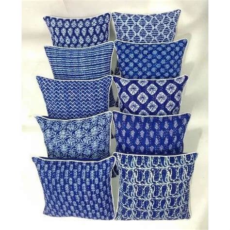 lucky handicraft printed indigo hand block cushion cover size 16 at rs 80 per piece in jaipur