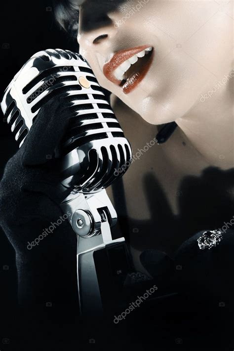 Woman Singing In Vintage Microphone — Stock Photo © Pstocks 9813734