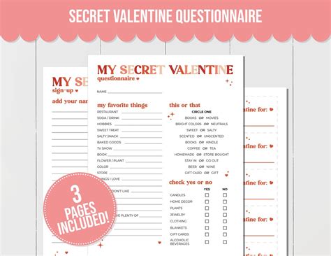 Secret Valentine Questionnaire Valentines Day T Exchange Survey And