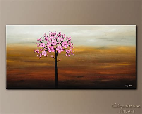 Poppy Flower Painting Cherry Blossom Flower And Tree