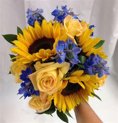 Beautiful Yellow And Blue Bridal Bouquet Made By Countryside Florist