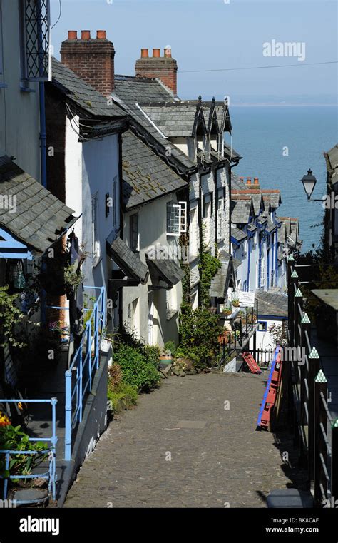 Very Steep Street In Clovelly Village North Devon With The Blue Sea And