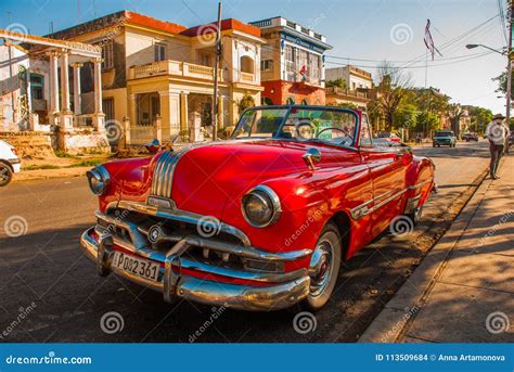 Retro Vintage Red Car Parked In The Driveway Havana Editorial Stock